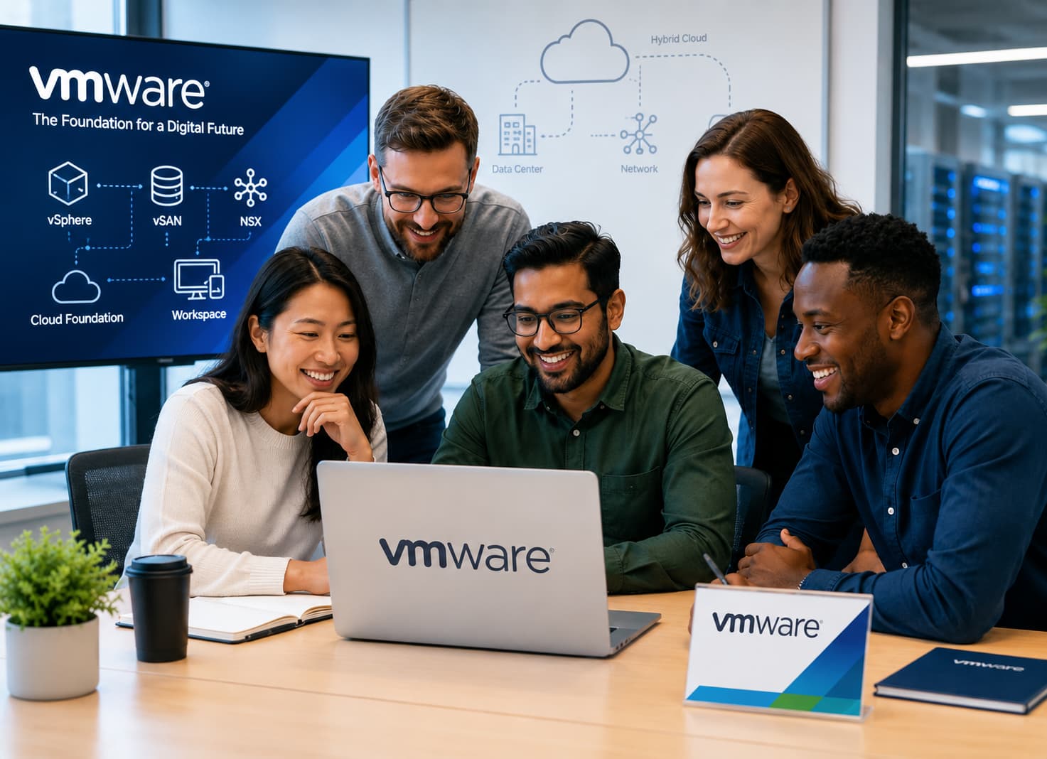 Team collaboration in modern office space